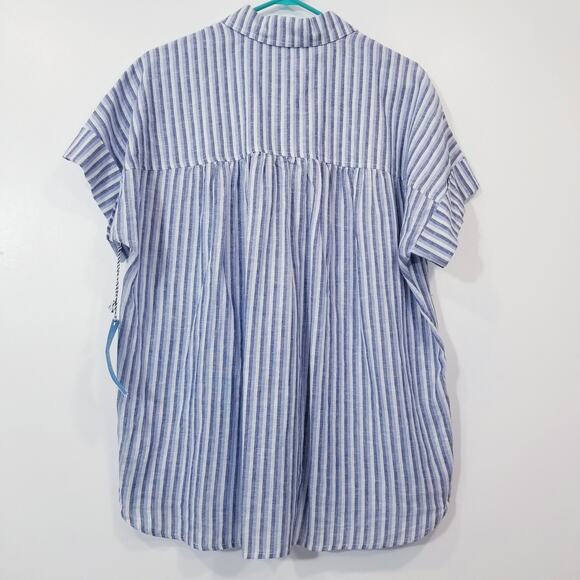 Draper James RSVP Linen Blend Striped Button Front Short Sleeves Shirt - Picture 2 of 11